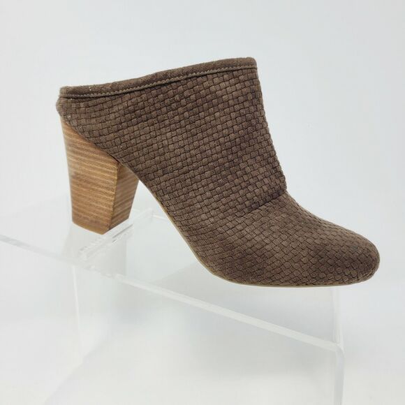 BBCBGeneration Brown Suede Dylen Woven Stacked Mules Womens Size 7M Heel Slip On - Picture 1 of 7